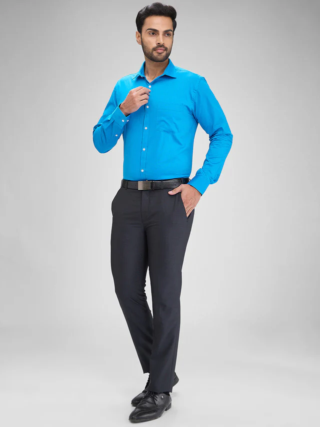 Park Avenue Blue Structure Slim Fit Full Sleeve Cotton Blend Shirt - Image 5