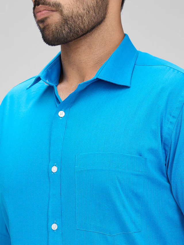 Park Avenue Blue Structure Slim Fit Full Sleeve Cotton Blend Shirt - Image 6