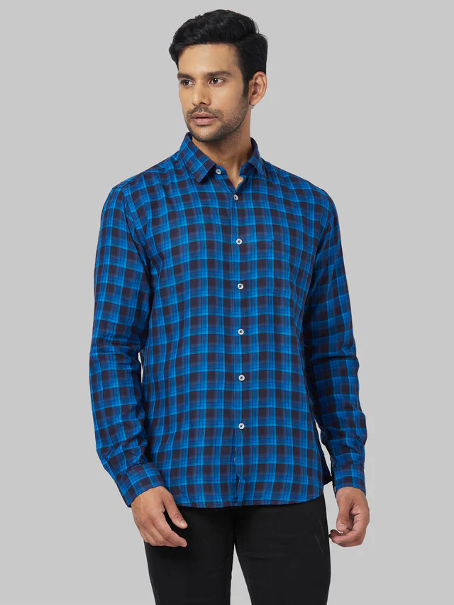 Park Avenue Blue Structure Slim Fit Full Sleeve Cotton Shirt