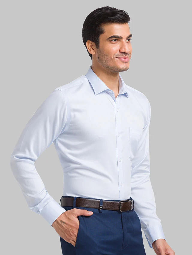 Park Avenue Blue Structure Slim Fit Full Sleeve Cotton Shirt - Image 2
