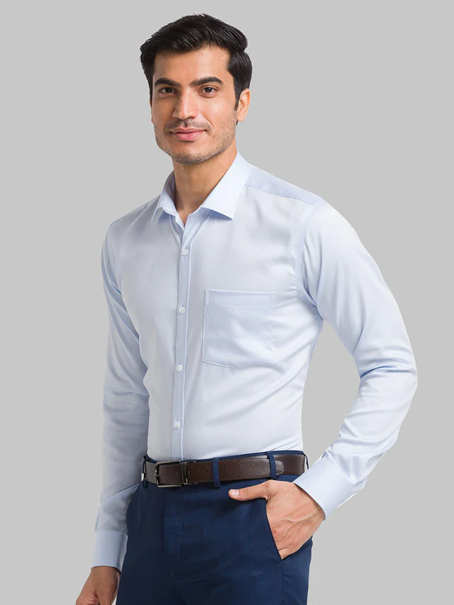 Park Avenue Blue Structure Slim Fit Full Sleeve Cotton Shirt - Image 3
