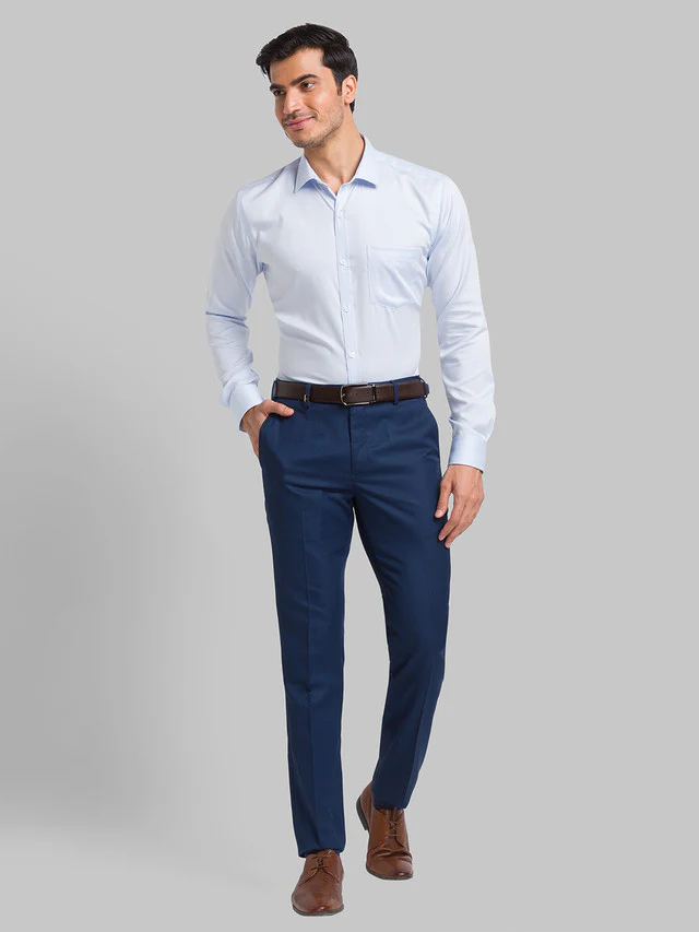 Park Avenue Blue Structure Slim Fit Full Sleeve Cotton Shirt - Image 5