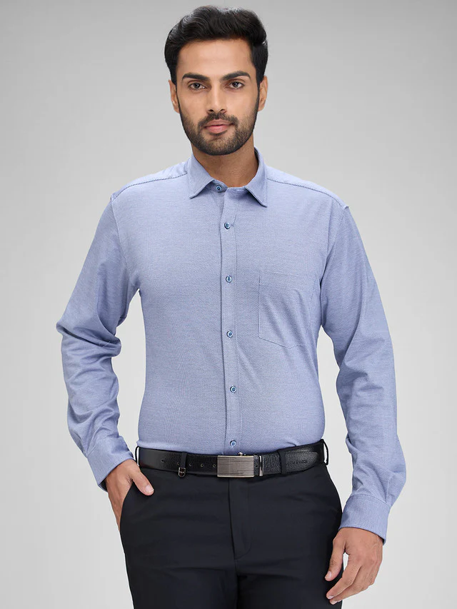 Park Avenue Blue Structure Slim Fit Full Sleeve Cotton Shirt