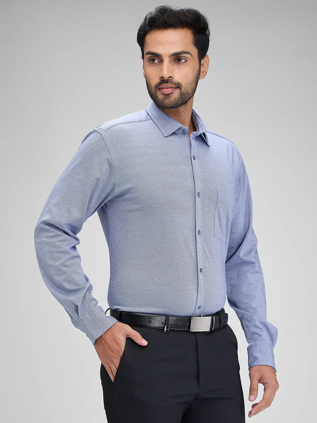 Park Avenue Blue Structure Slim Fit Full Sleeve Cotton Shirt - Image 2