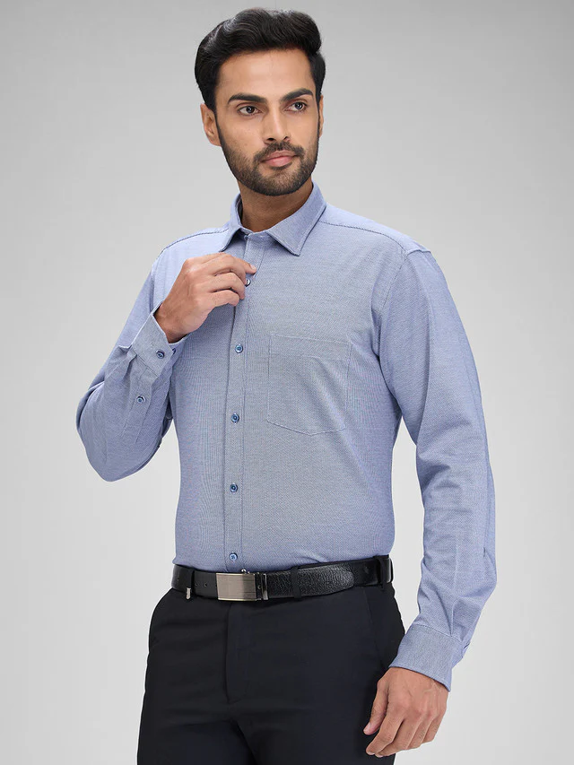 Park Avenue Blue Structure Slim Fit Full Sleeve Cotton Shirt - Image 3