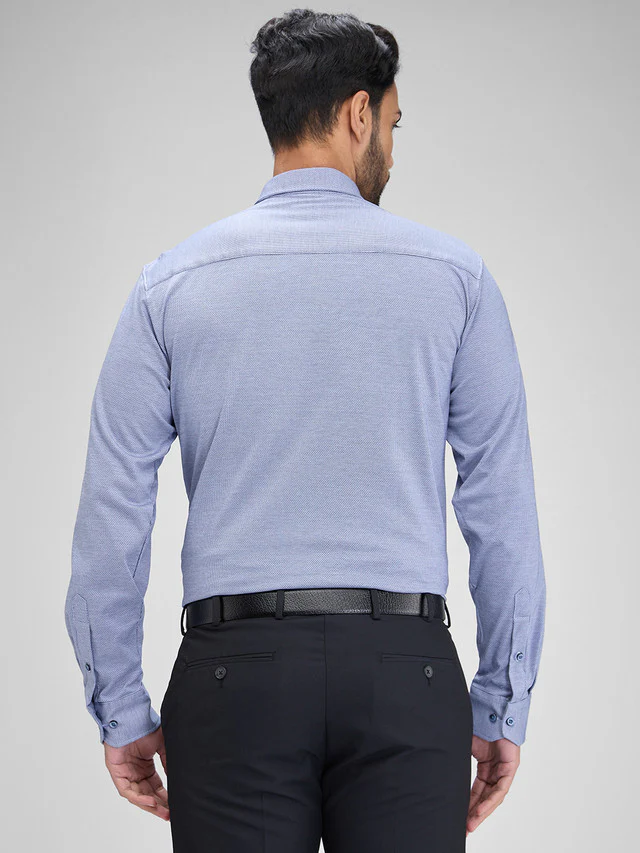 Park Avenue Blue Structure Slim Fit Full Sleeve Cotton Shirt - Image 4