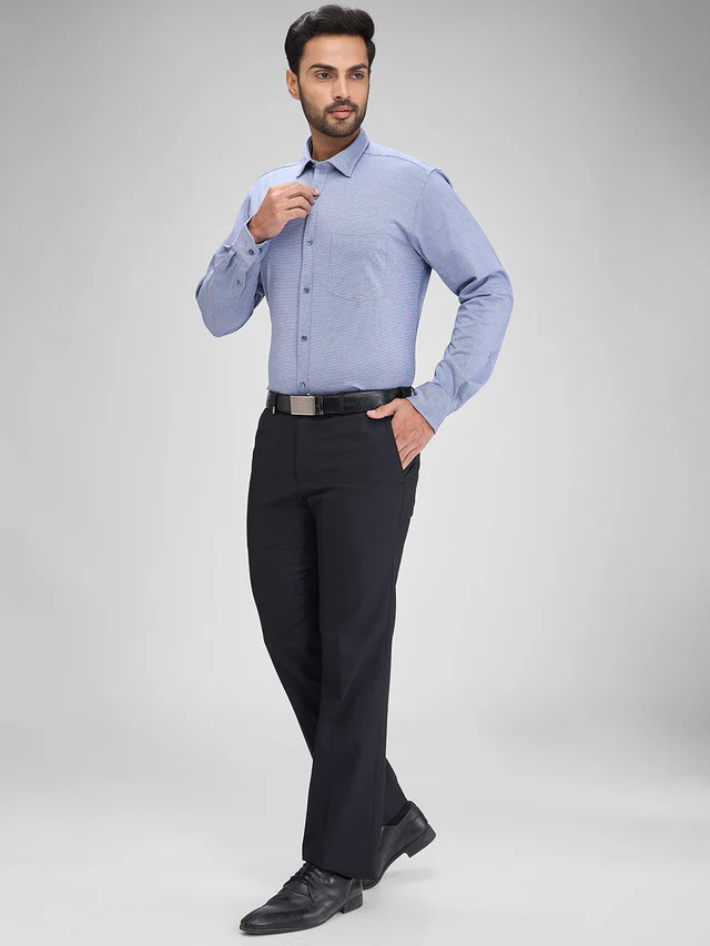 Park Avenue Blue Structure Slim Fit Full Sleeve Cotton Shirt - Image 5