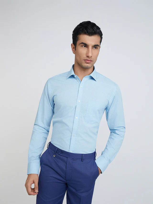 Park Avenue Blue Structure Slim Fit Full Sleeve Cotton Shirt