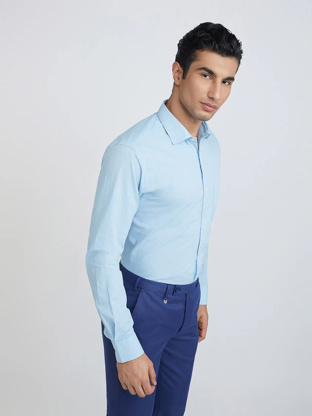 Park Avenue Blue Structure Slim Fit Full Sleeve Cotton Shirt - Image 2