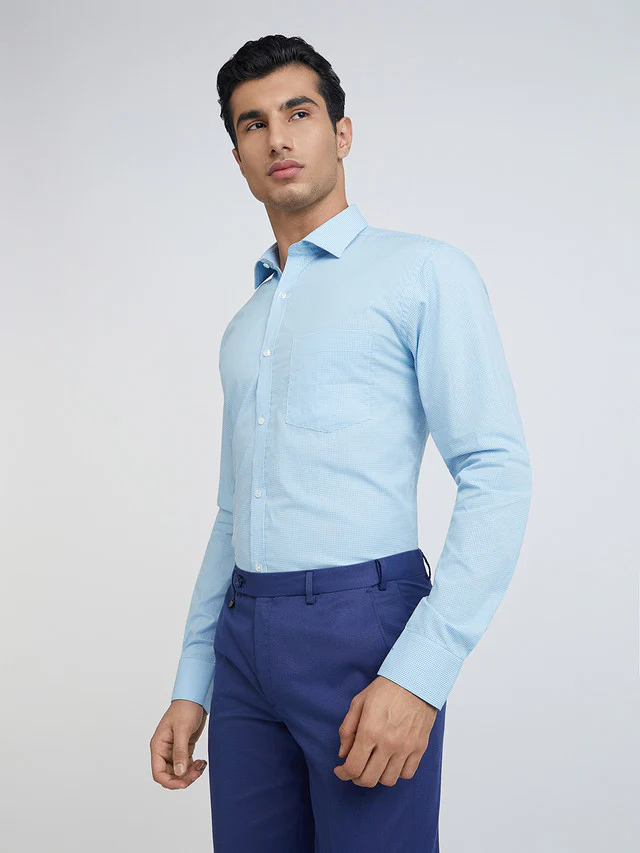 Park Avenue Blue Structure Slim Fit Full Sleeve Cotton Shirt - Image 3
