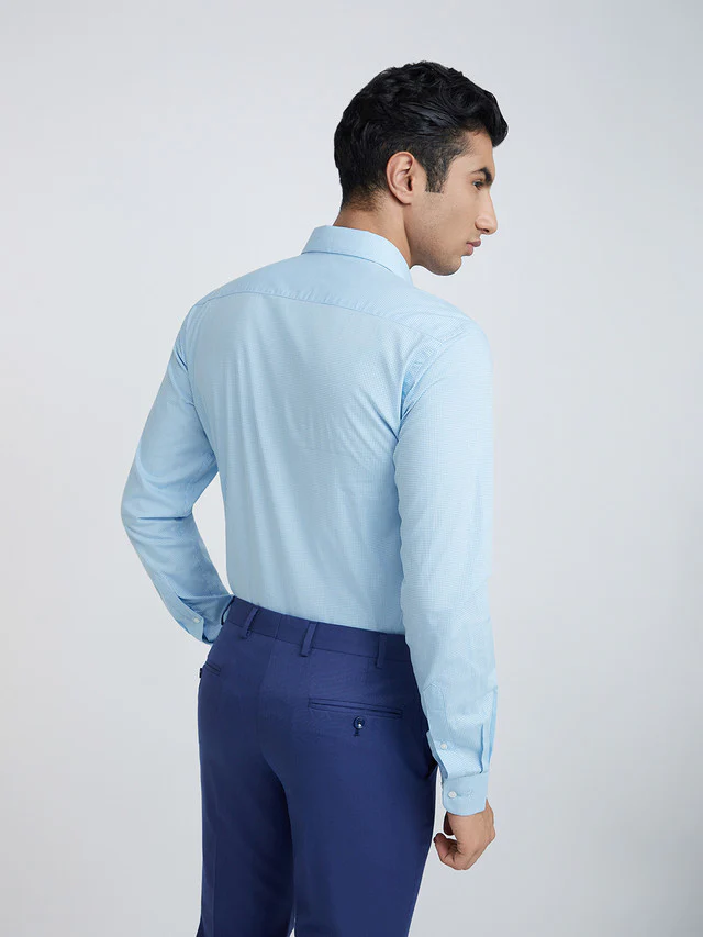 Park Avenue Blue Structure Slim Fit Full Sleeve Cotton Shirt - Image 4