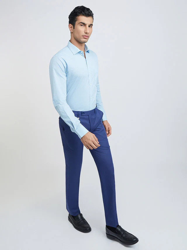 Park Avenue Blue Structure Slim Fit Full Sleeve Cotton Shirt - Image 5