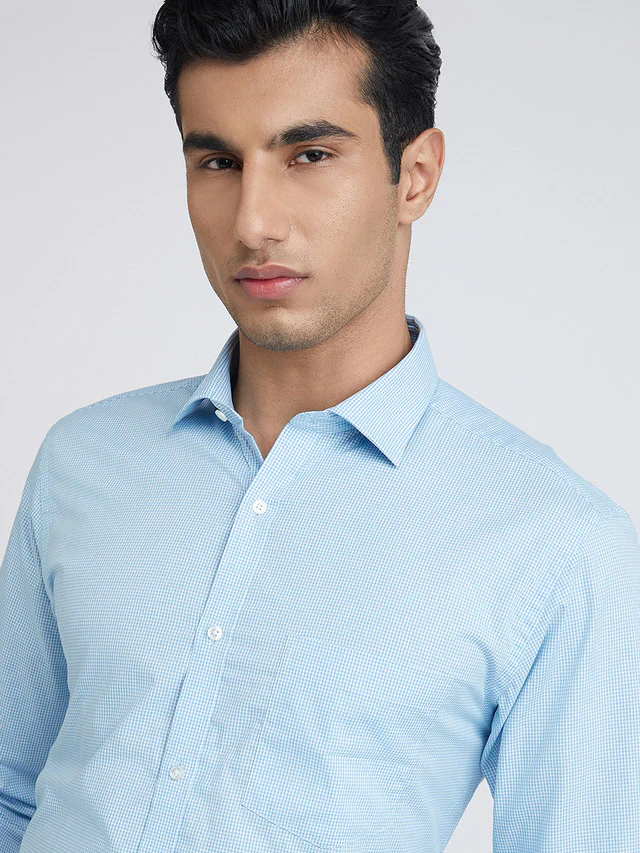 Park Avenue Blue Structure Slim Fit Full Sleeve Cotton Shirt - Image 6