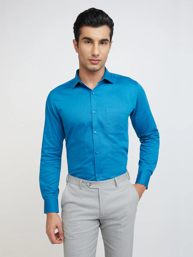 Park Avenue Blue Structure Slim Fit Full Sleeve Cotton Shirt