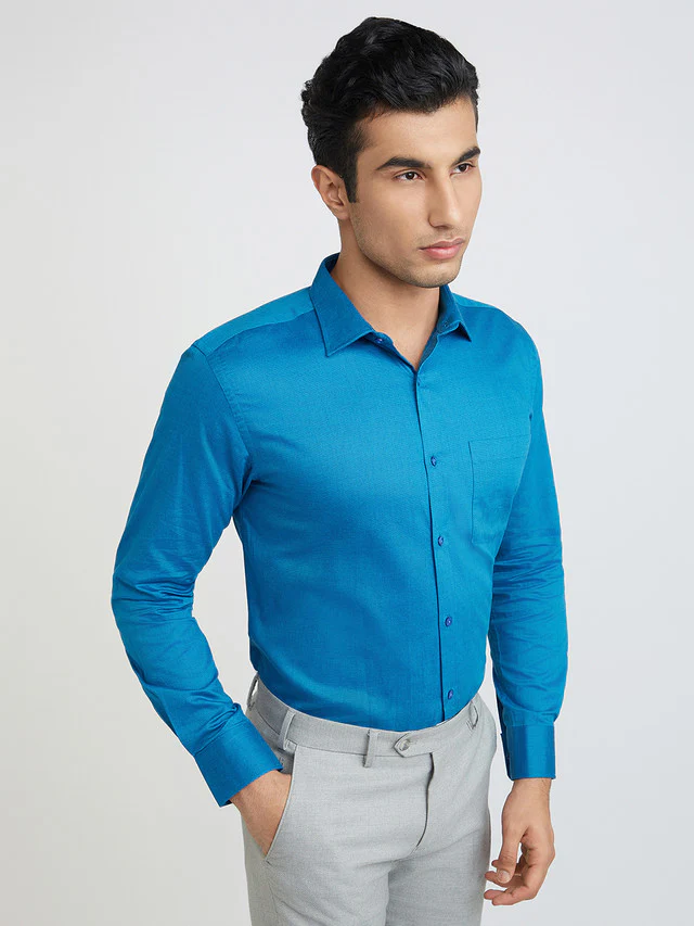Park Avenue Blue Structure Slim Fit Full Sleeve Cotton Shirt - Image 2