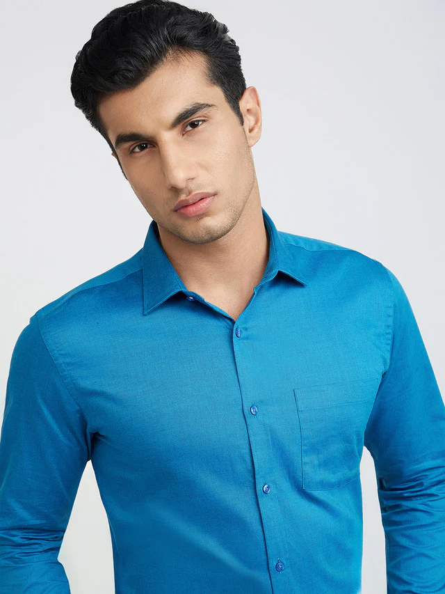 Park Avenue Blue Structure Slim Fit Full Sleeve Cotton Shirt - Image 6