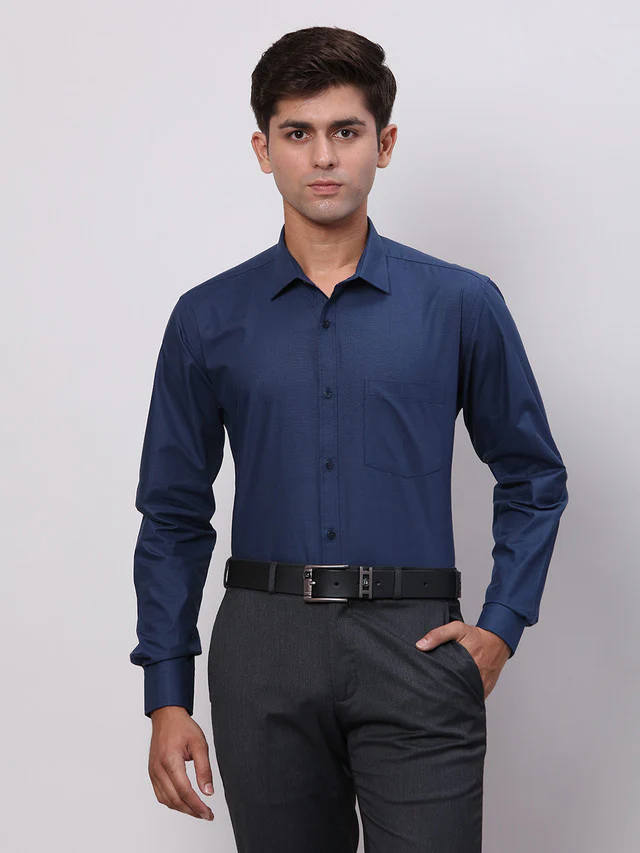 Park Avenue Blue Structure Slim Fit Full Sleeve Cotton Shirt