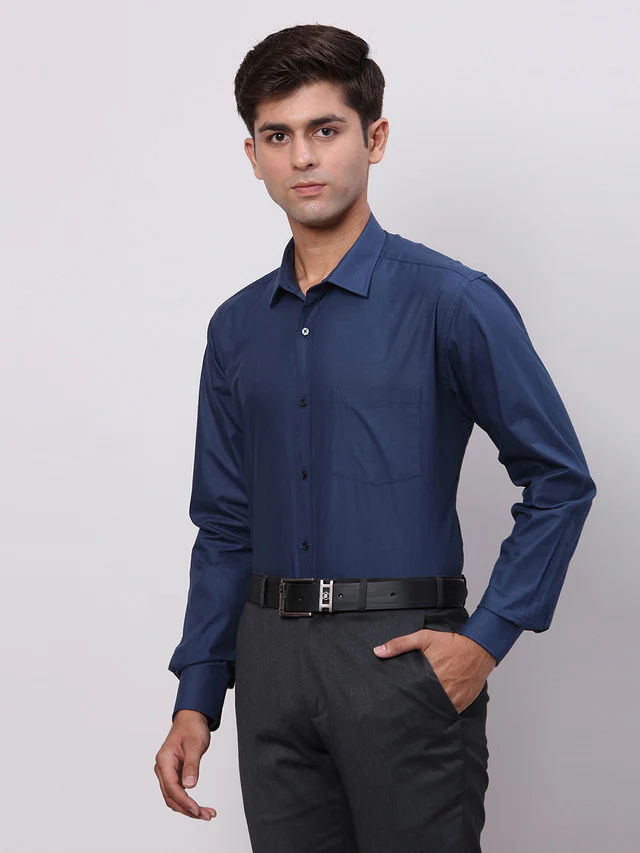 Park Avenue Blue Structure Slim Fit Full Sleeve Cotton Shirt - Image 2