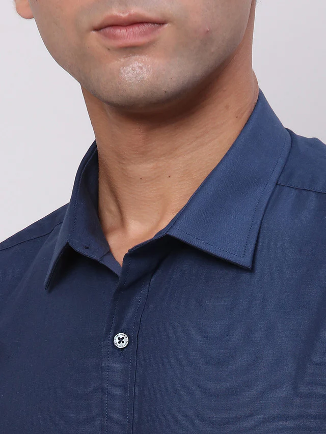 Park Avenue Blue Structure Slim Fit Full Sleeve Cotton Shirt - Image 6