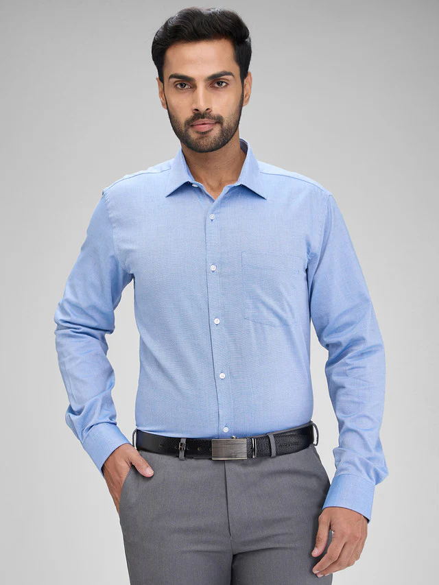 Park Avenue Blue Structure Slim Fit Full Sleeve Cotton Shirt