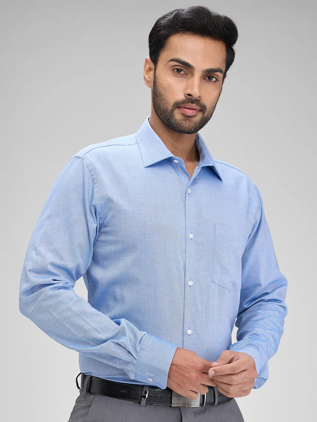 Park Avenue Blue Structure Slim Fit Full Sleeve Cotton Shirt - Image 2