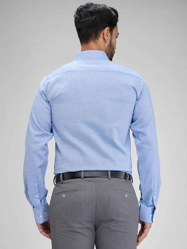 Park Avenue Blue Structure Slim Fit Full Sleeve Cotton Shirt - Image 4