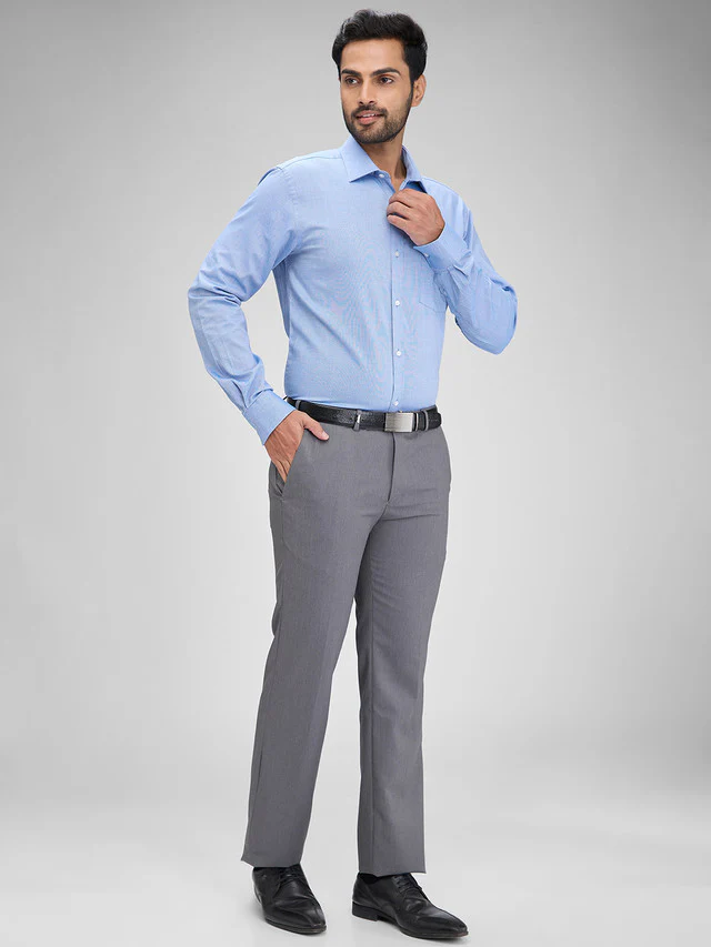 Park Avenue Blue Structure Slim Fit Full Sleeve Cotton Shirt - Image 5