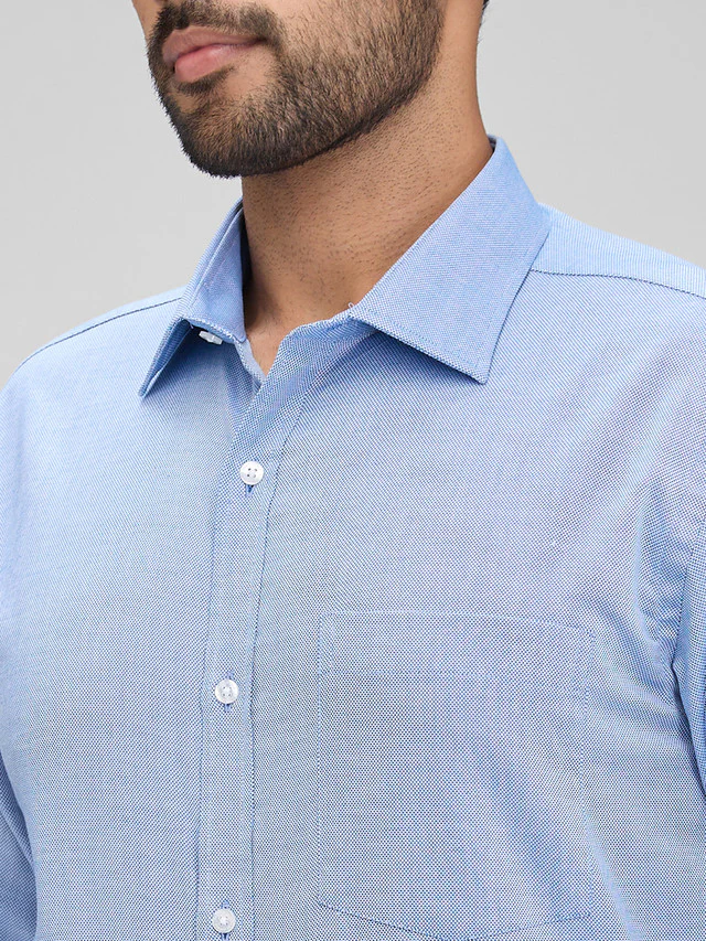Park Avenue Blue Structure Slim Fit Full Sleeve Cotton Shirt - Image 6