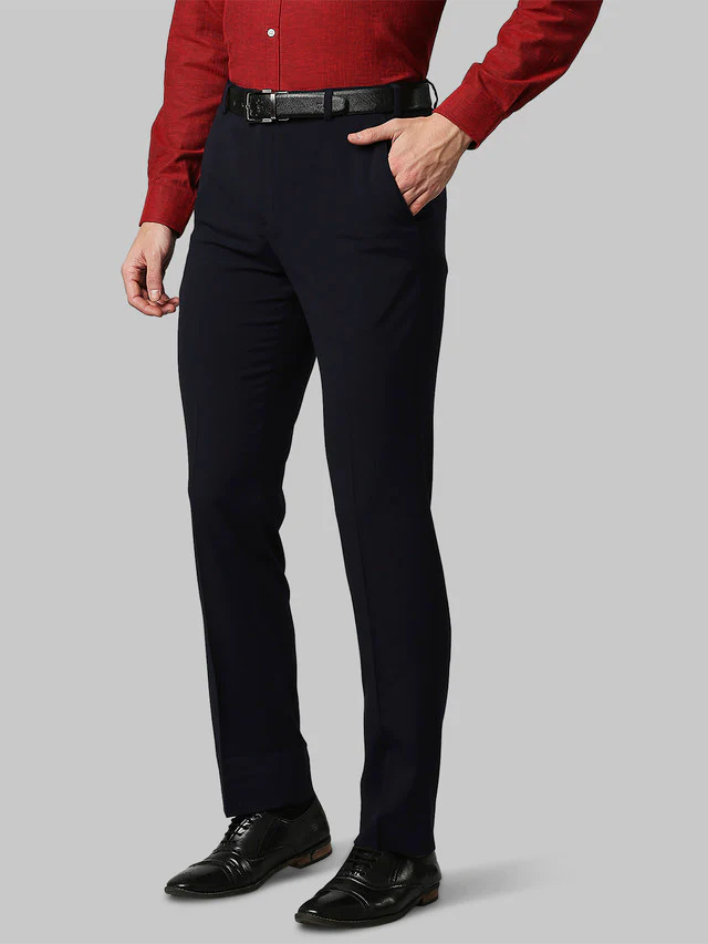 Park Avenue Blue Structure Smart Fit Terylene Blend Trouser - Image 3