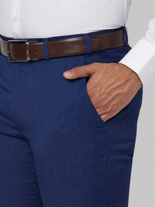 Park Avenue Blue Structure Super Slim Fit Terry Blend Trouser - Image 6