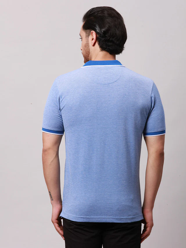 Park Avenue Blue Two Tone Slim Fit Half Sleeve Cotton Blend T-Shirt - Image 2