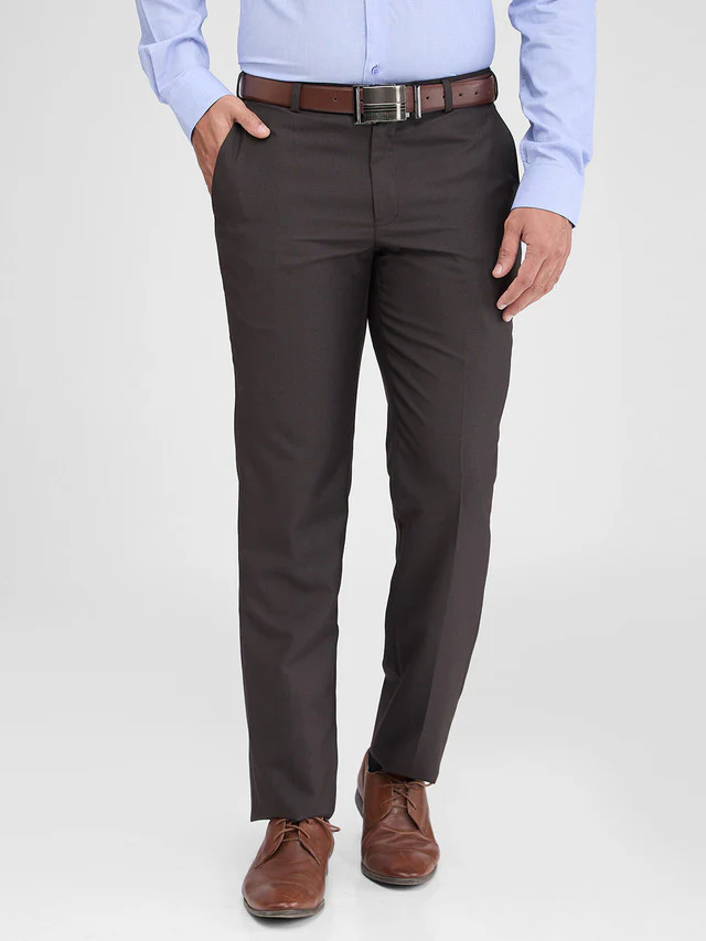 Park Avenue Brown Checks Regular Fit Polyester Blend Trouser