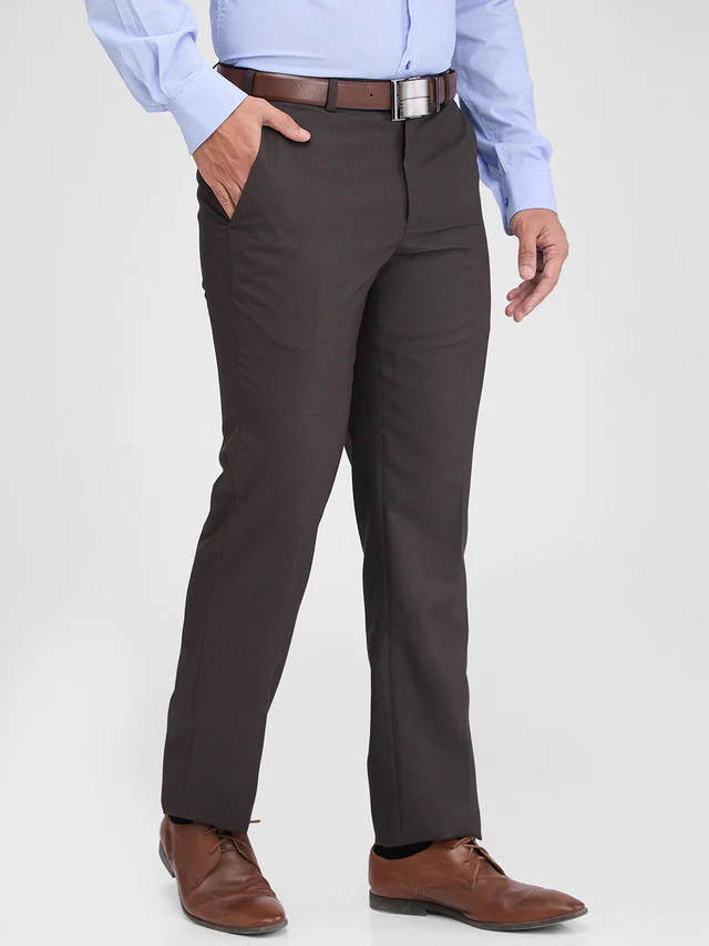 Park Avenue Brown Checks Regular Fit Polyester Blend Trouser - Image 2