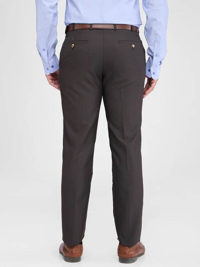Park Avenue Brown Checks Regular Fit Polyester Blend Trouser - Image 4