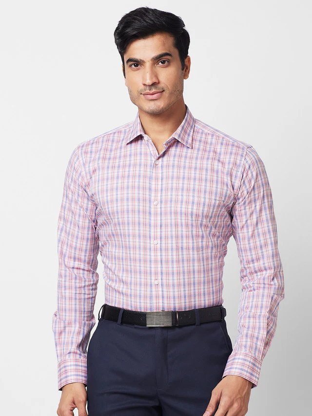 Park Avenue Brown Checks Slim Fit Cotton Formal Shirt