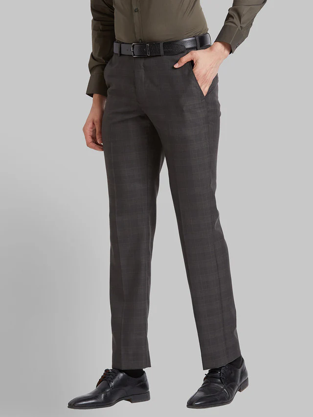Park Avenue Brown Checks Smart Fit Polyester Blend Trouser - Image 3