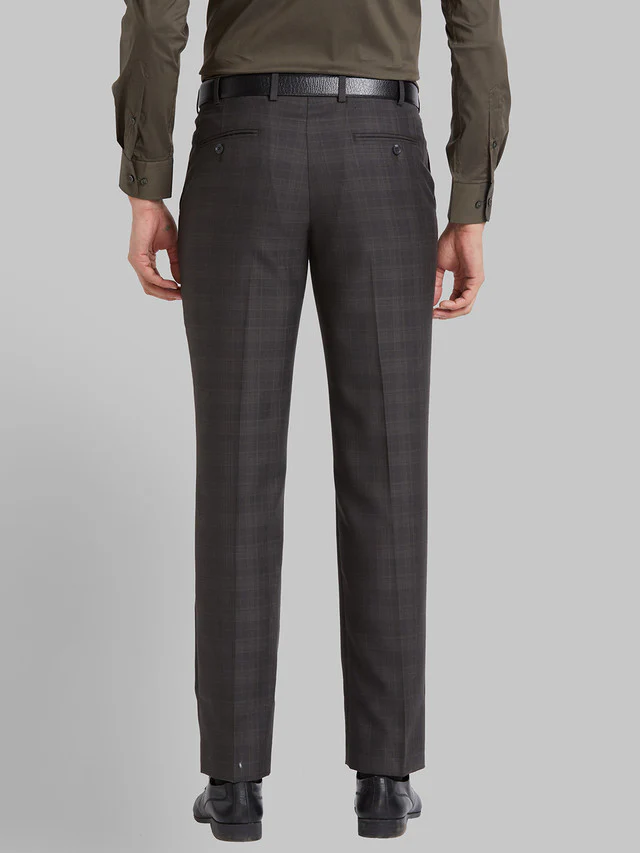 Park Avenue Brown Checks Smart Fit Polyester Blend Trouser - Image 4
