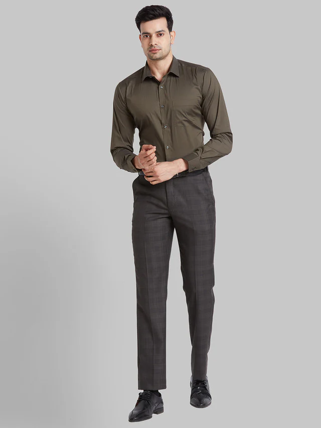 Park Avenue Brown Checks Smart Fit Polyester Blend Trouser - Image 5