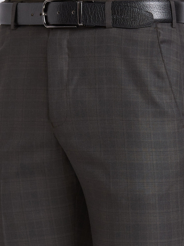 Park Avenue Brown Checks Smart Fit Polyester Blend Trouser - Image 6