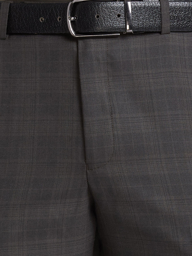 Park Avenue Brown Checks Smart Fit Polyester Blend Trouser - Image 7