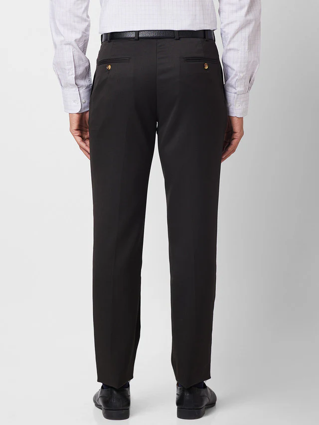 Park Avenue Brown Checks Smart Fit Polyester Blend Trouser - Image 4