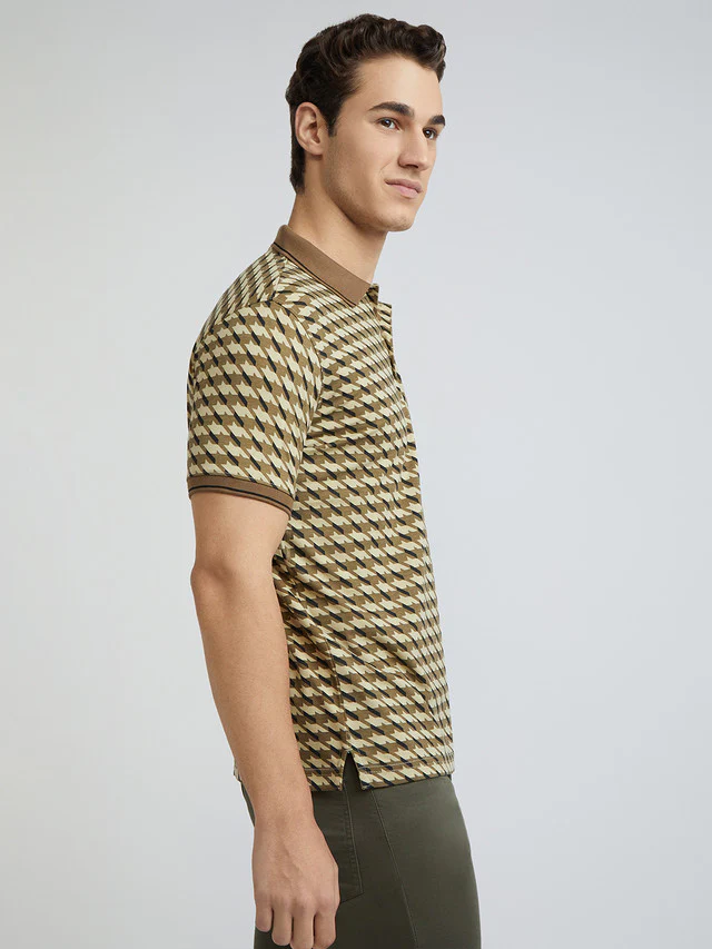 Park Avenue Brown Printed Slim Fit Cotton Blend T-Shirt - Image 2
