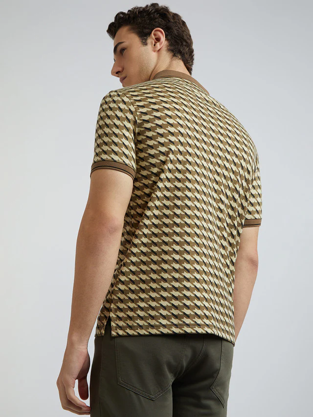 Park Avenue Brown Printed Slim Fit Cotton Blend T-Shirt - Image 4