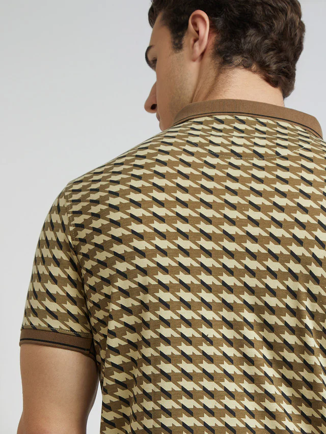 Park Avenue Brown Printed Slim Fit Cotton Blend T-Shirt - Image 7