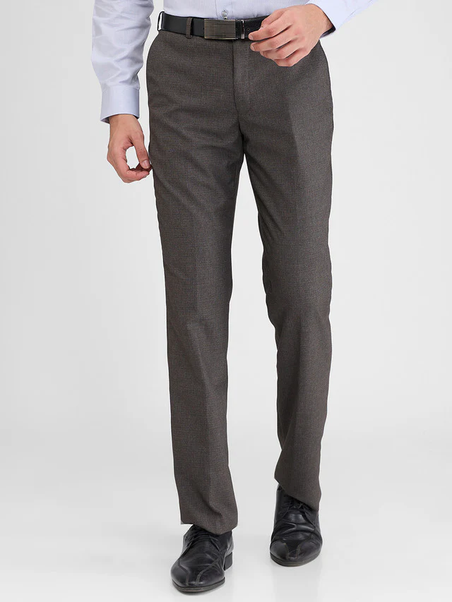 Park Avenue Brown Solid Regular Fit Polyester Blend Trouser