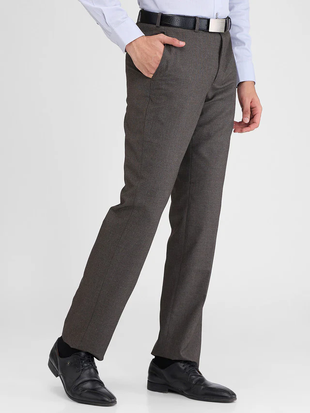 Park Avenue Brown Solid Regular Fit Polyester Blend Trouser - Image 2