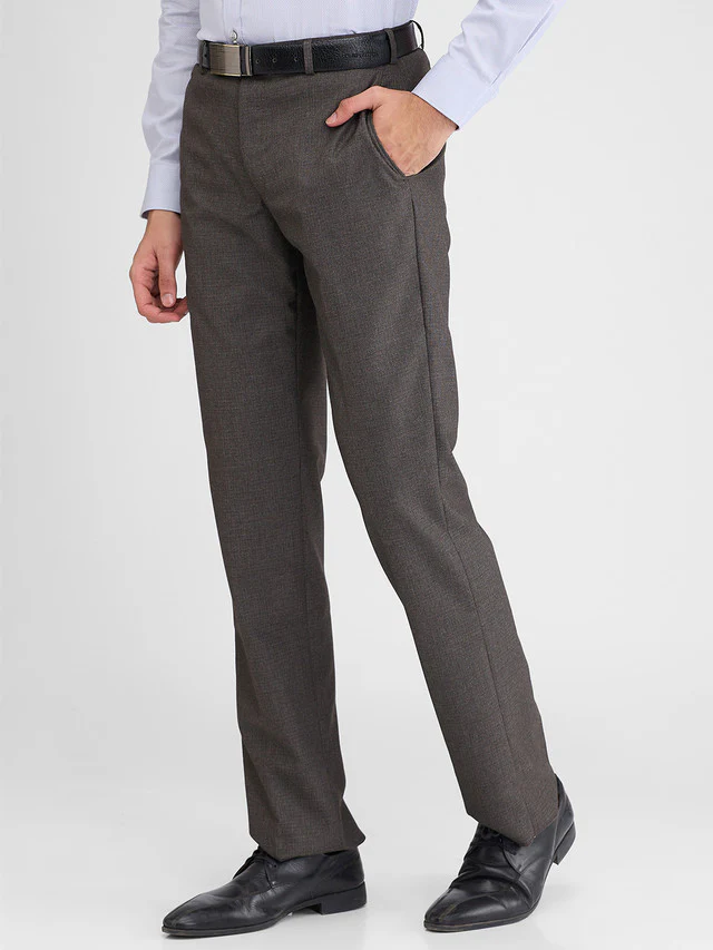 Park Avenue Brown Solid Regular Fit Polyester Blend Trouser - Image 3