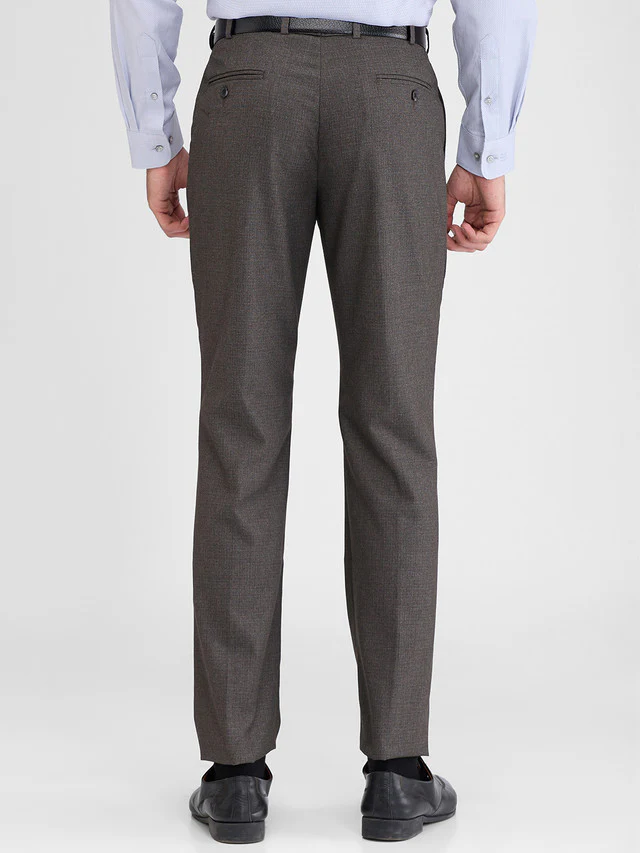 Park Avenue Brown Solid Regular Fit Polyester Blend Trouser - Image 4