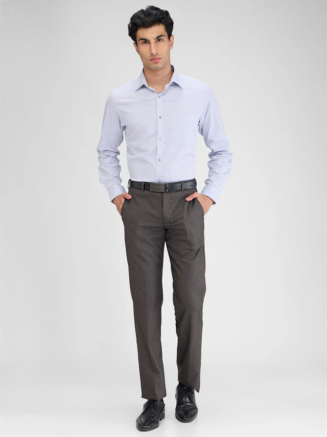 Park Avenue Brown Solid Regular Fit Polyester Blend Trouser - Image 5