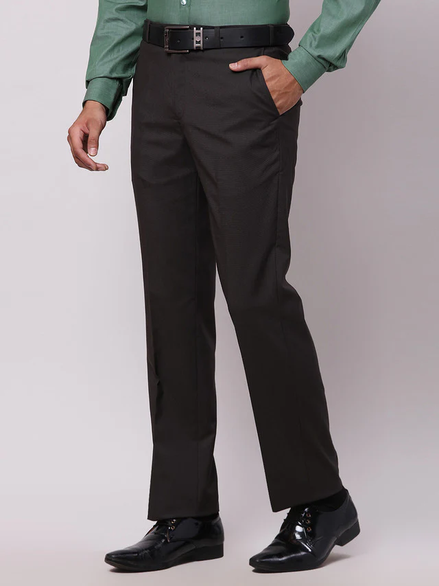 Park Avenue Brown Solid Regular Fit Polyester Blend Trouser - Image 3